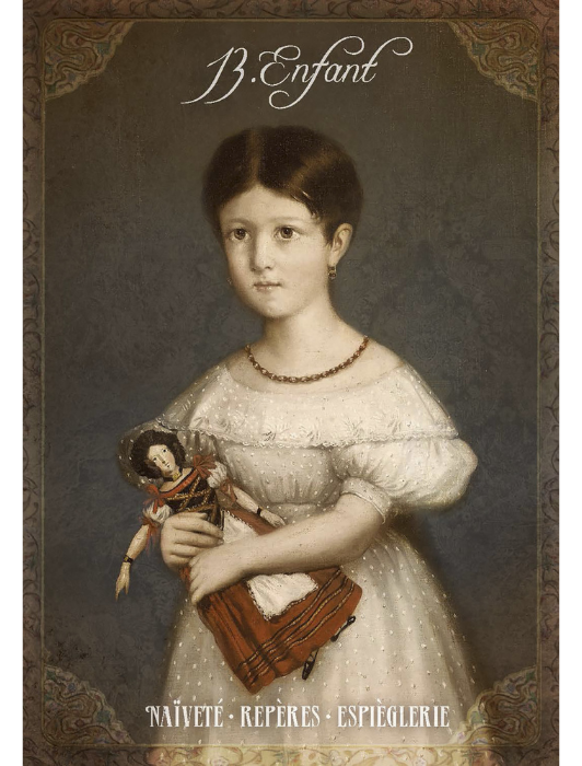 Carte de l'Enfant "Naïveté, Repères, Espièglerie" de l'oracle Mademoiselle Lenormand par Gabriel Sanchez.