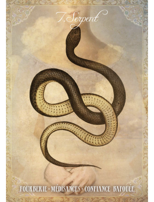 Carte du Serpent "Fourberie, Médisances, Confiance bafouée" de l'oracle Mademoiselle Lenormand par Gabriel Sanchez.