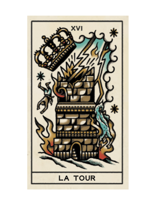 Carte lame majeur La Tour du tarot "Tarot et Tatouage" de Megamunden.