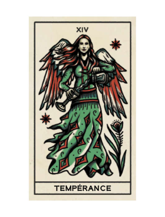 Carte lame majeur La Tempérance du tarot "Tarot et Tatouage" de Megamunden.