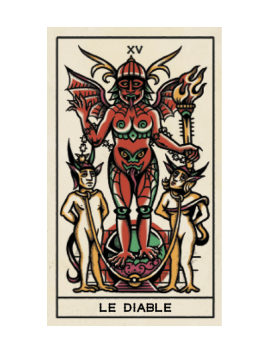 Carte lame majeur Le Diable du tarot "Tarot et Tatouage" de Megamunden.