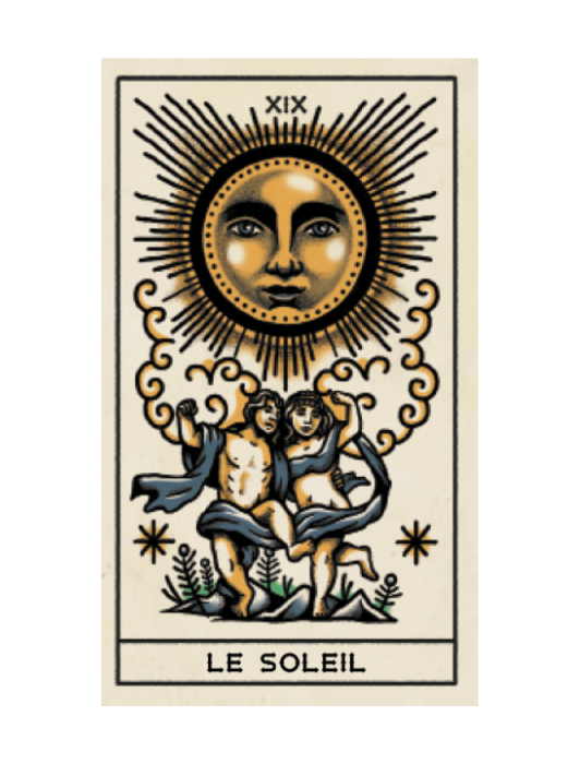 Carte lame majeur Le Soleil du tarot "Tarot et Tatouage" de Megamunden.