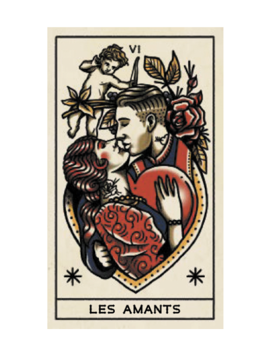 Carte lame majeur Les Amants du tarot "Tarot et Tatouage" de Megamunden.