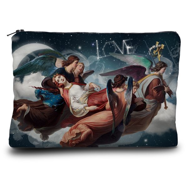 Verso du porte-monnaie Sainte Catherine portée par les anges.