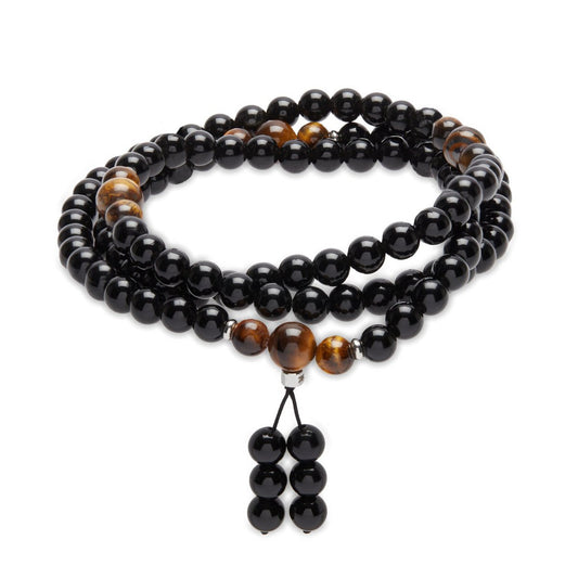  Bracelet mala bouddhiste en obsidienne et œil de tigre pour cultivez la sérénité et la confiance.