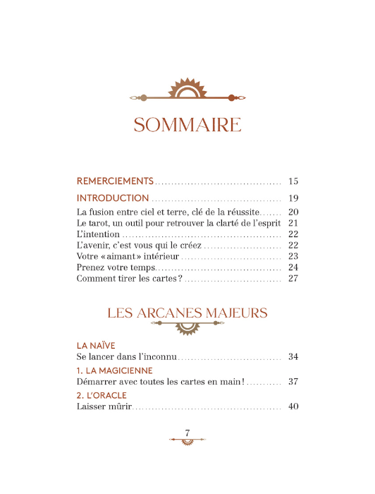 Première page du sommaire du livret du Business tarot. 