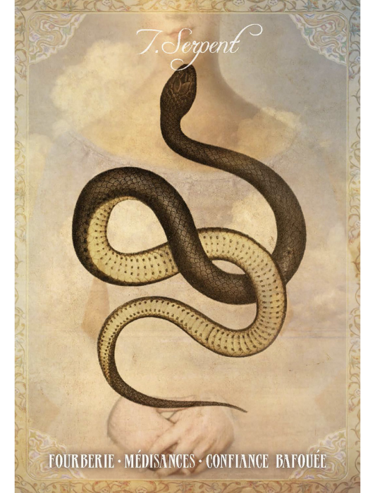 Carte du Serpent "Fourberie, Médisances, Confiance bafouée" de l'oracle Mademoiselle Lenormand par Gabriel Sanchez. 