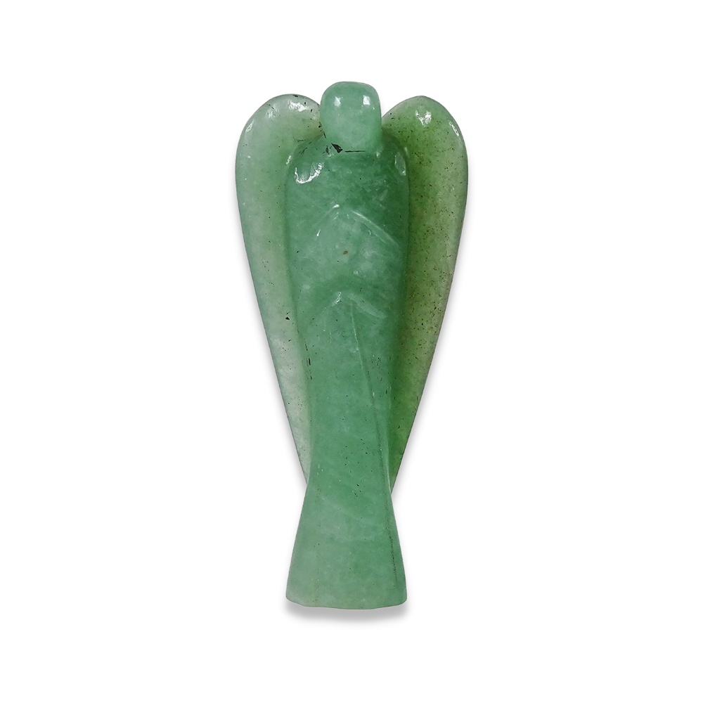 Pierre d'aventurine verte, symbole de bonne fortune, en forme d'ange.