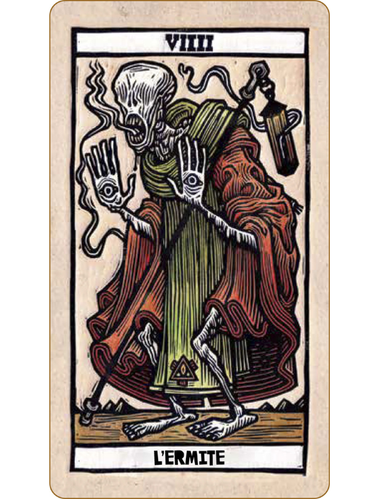 Carte de la lame majeure de l'Ermite du tarot "Tarot del Toro" de Guillermo del Toro.